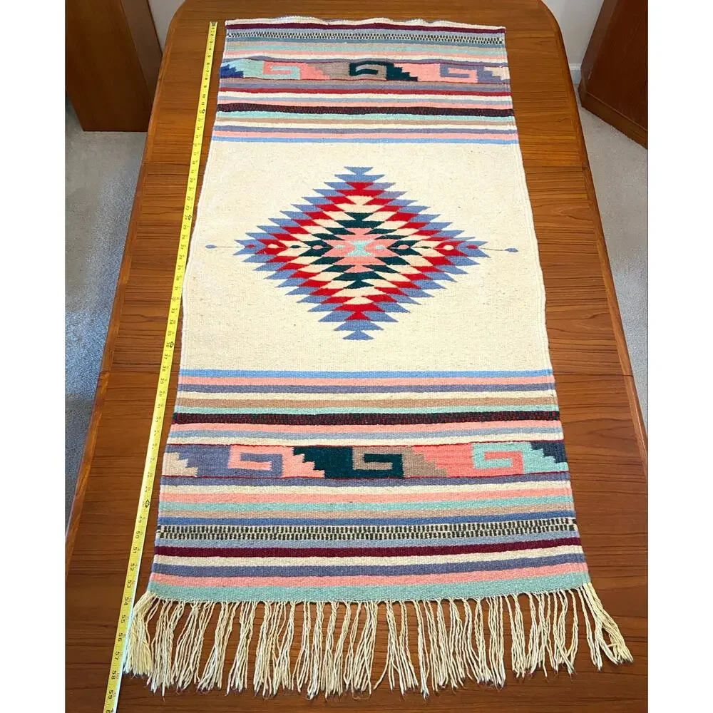 Vintage Southwestern Wool Rug Wall Hanging Tapestry Woven Aztec 58.5